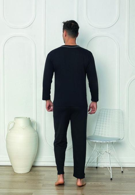 Pijama bărbați cu mânecă lungă și pantaloni lungi, Culoare Negru, Engros